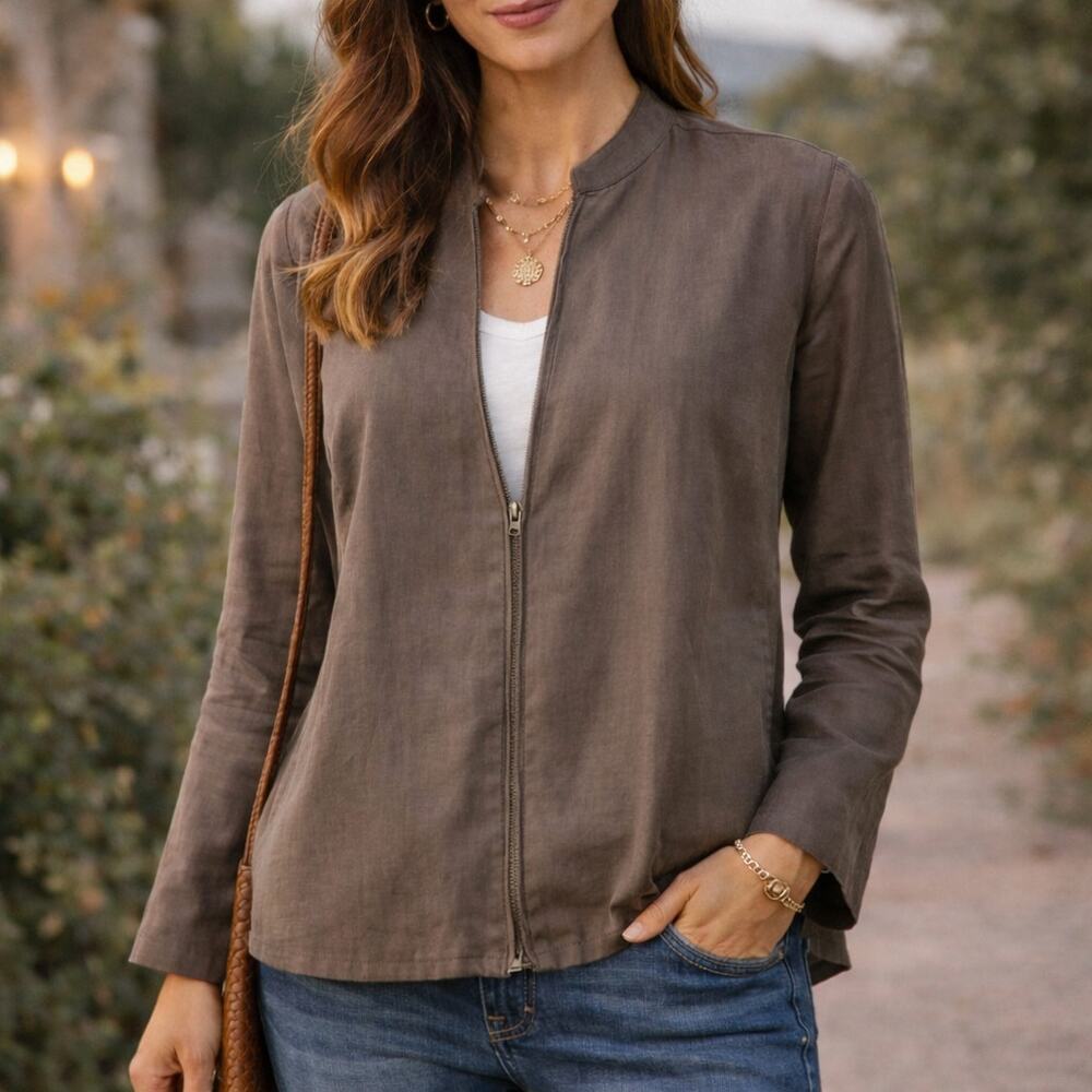 Eileen Fisher SZ M 100% Silk Brown Jacket/Blazer